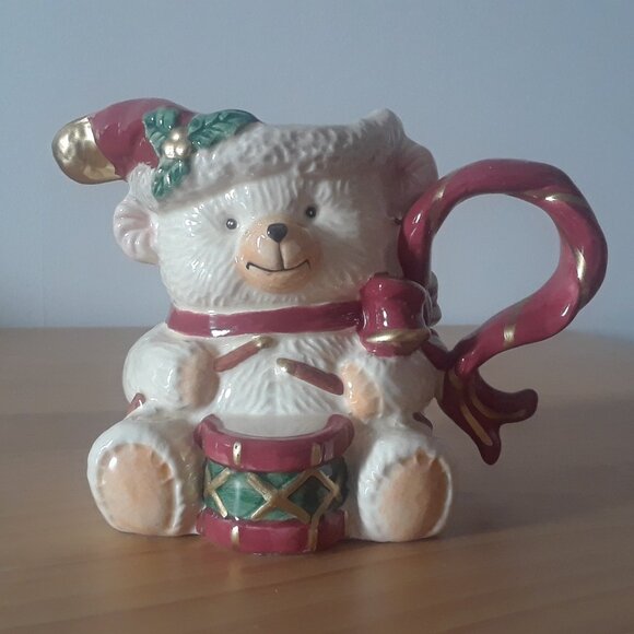 FITZ & FLOYD Christmas Teddy Bear Porcelain Pitcher - Picture 1 of 13